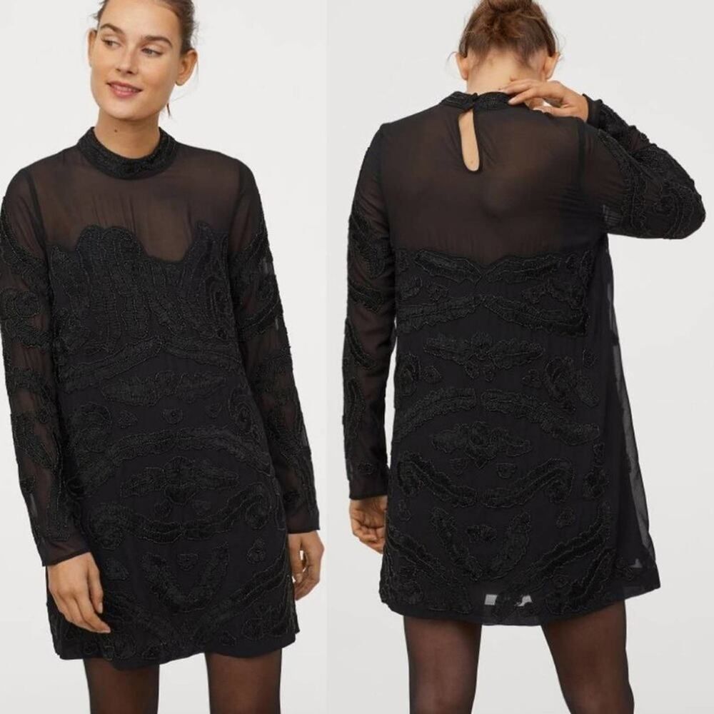 H&M Gorgeous Embroidered Black Dress Size 6 or M LIMITED EDITION